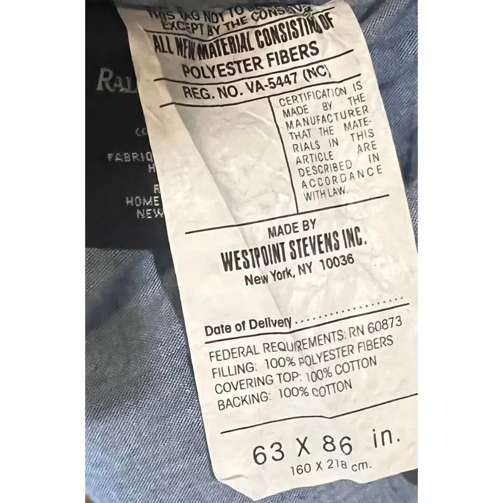 Vintage Ralph Lauren Comforter Twin Cottagecore Blue Denim-Look Cotton Made USA